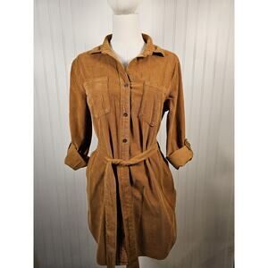 Lucky Brand Corduroy Shirt Dress in Camel Brown
